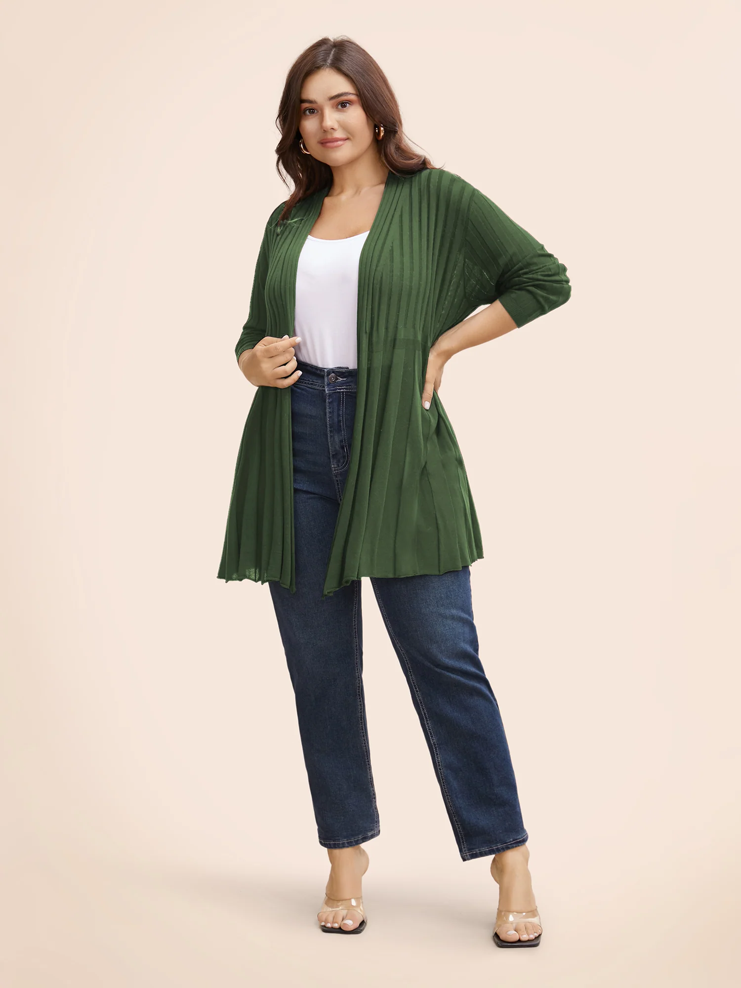 Plain Textured Kimono Collar Cardigan - Image 16