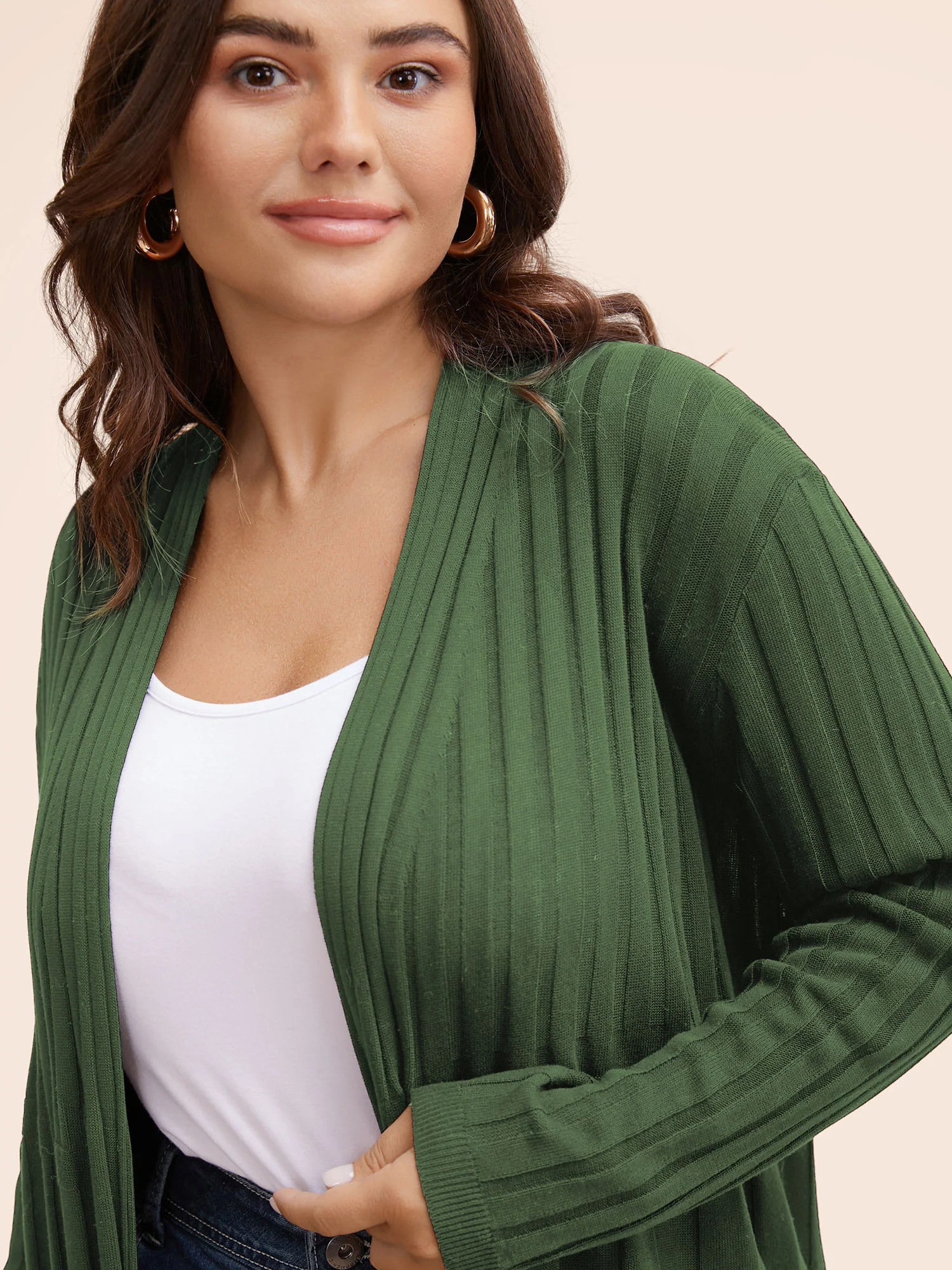 Plain Textured Kimono Collar Cardigan - Image 17