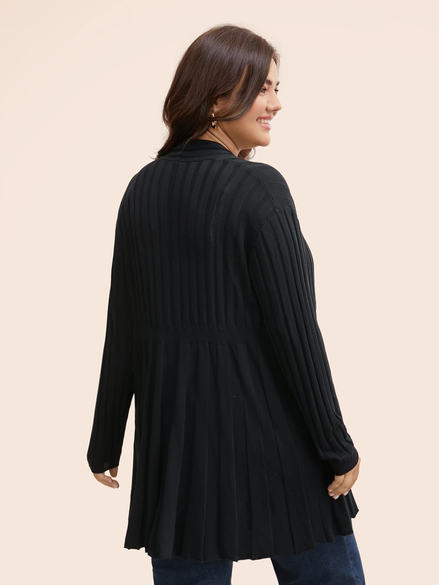 Plain Textured Kimono Collar Cardigan - Image 2