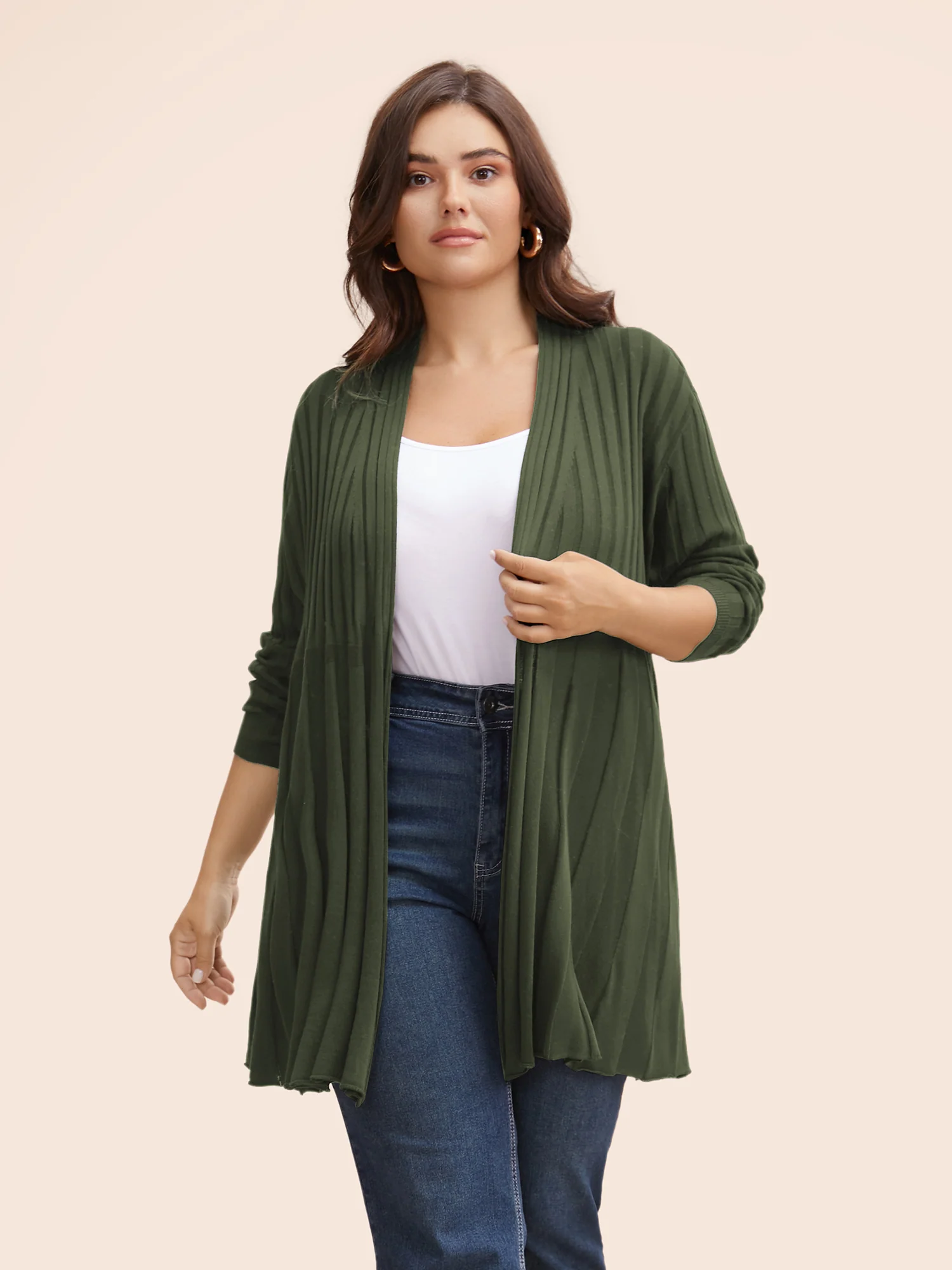 Plain Textured Kimono Collar Cardigan - Image 20