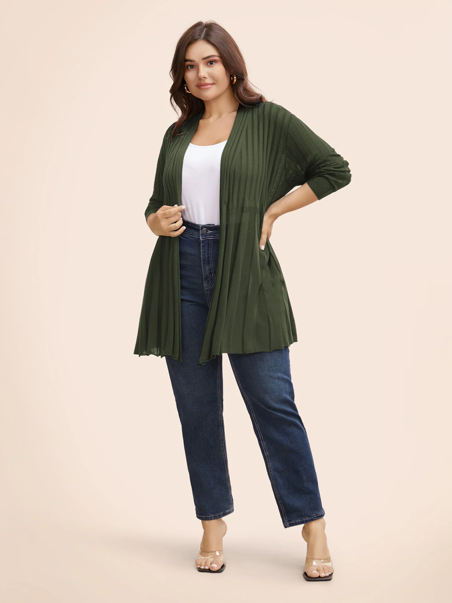 Plain Textured Kimono Collar Cardigan - Image 21