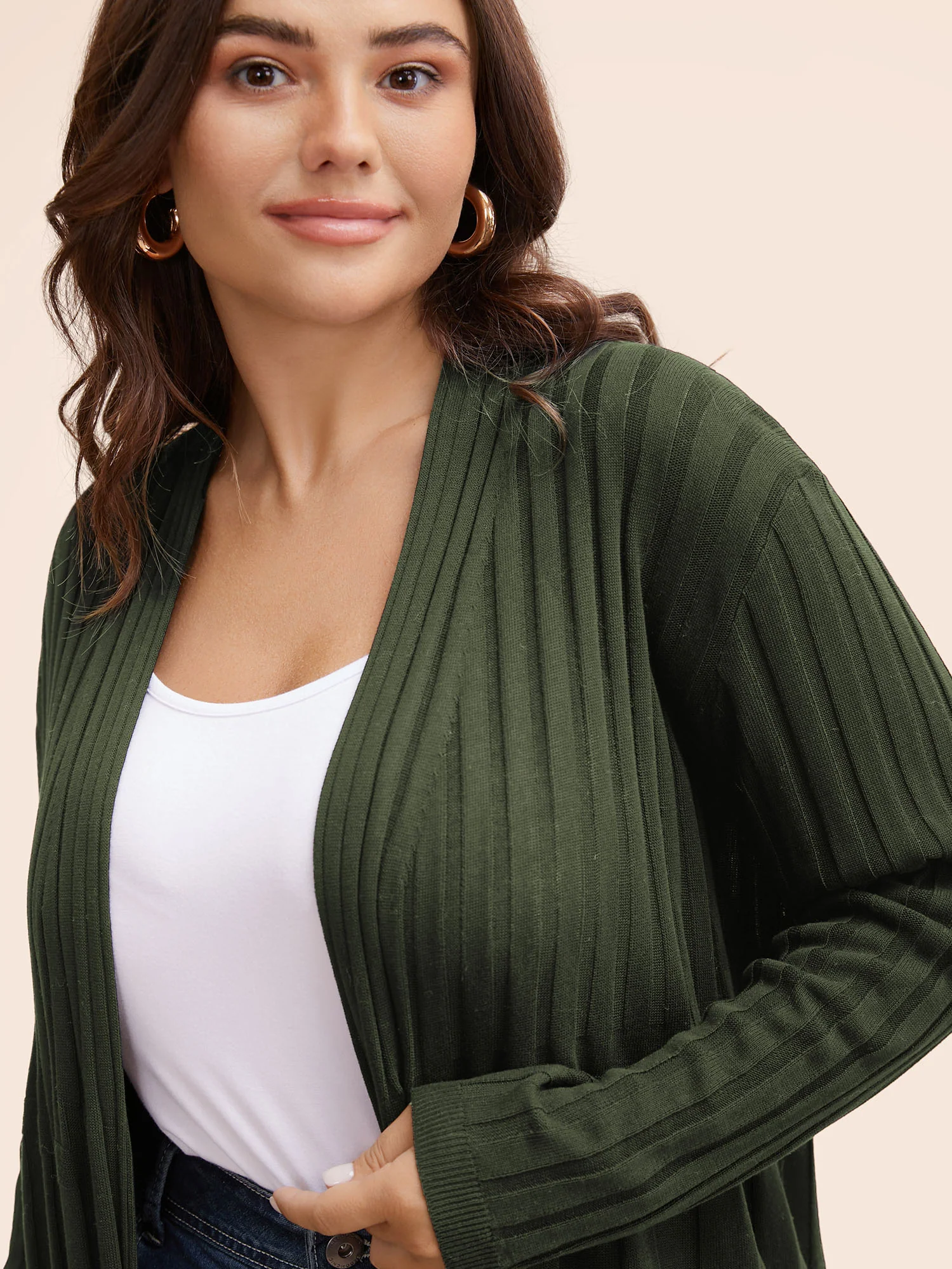 Plain Textured Kimono Collar Cardigan - Image 22
