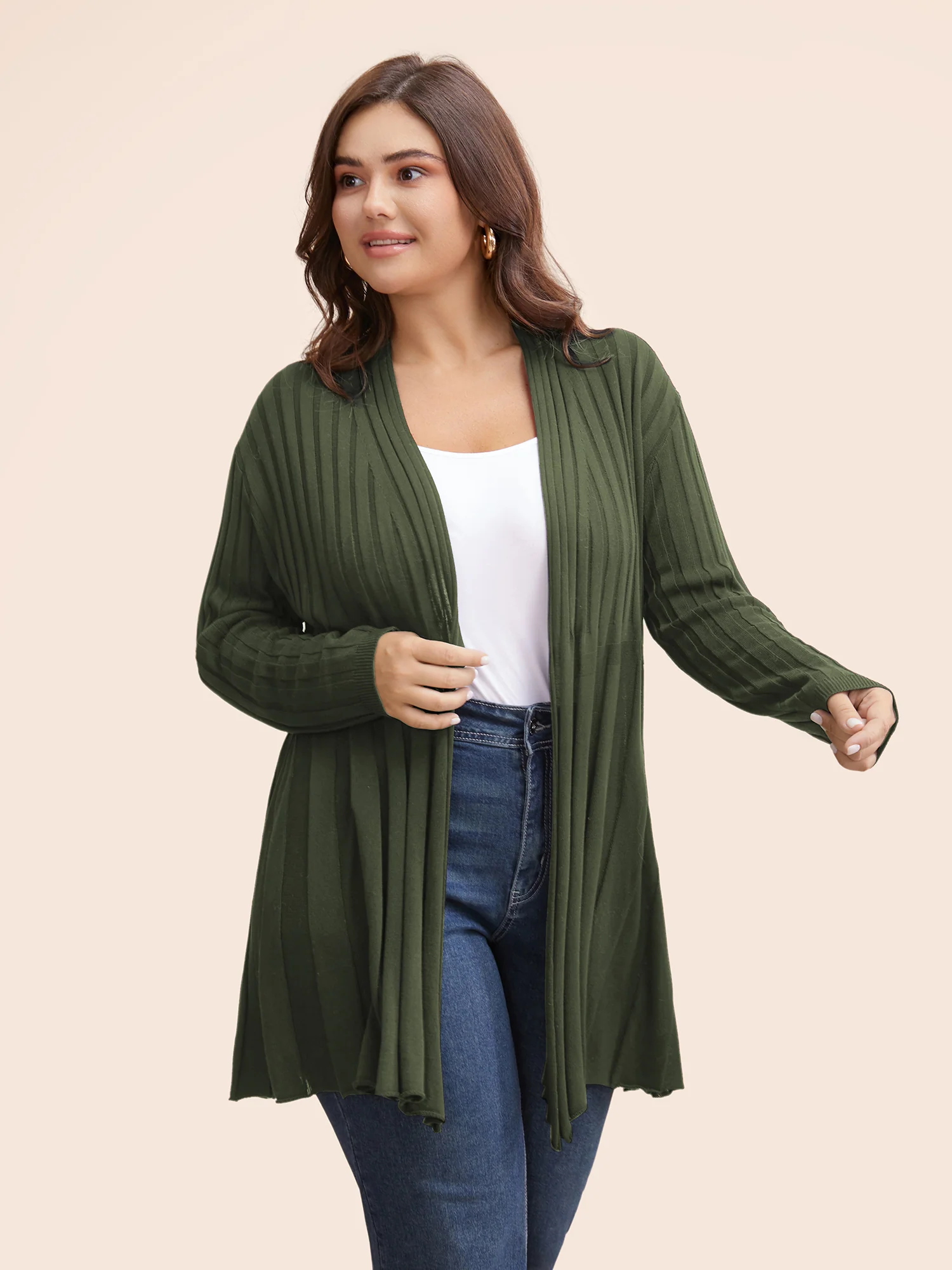 Plain Textured Kimono Collar Cardigan - Image 23