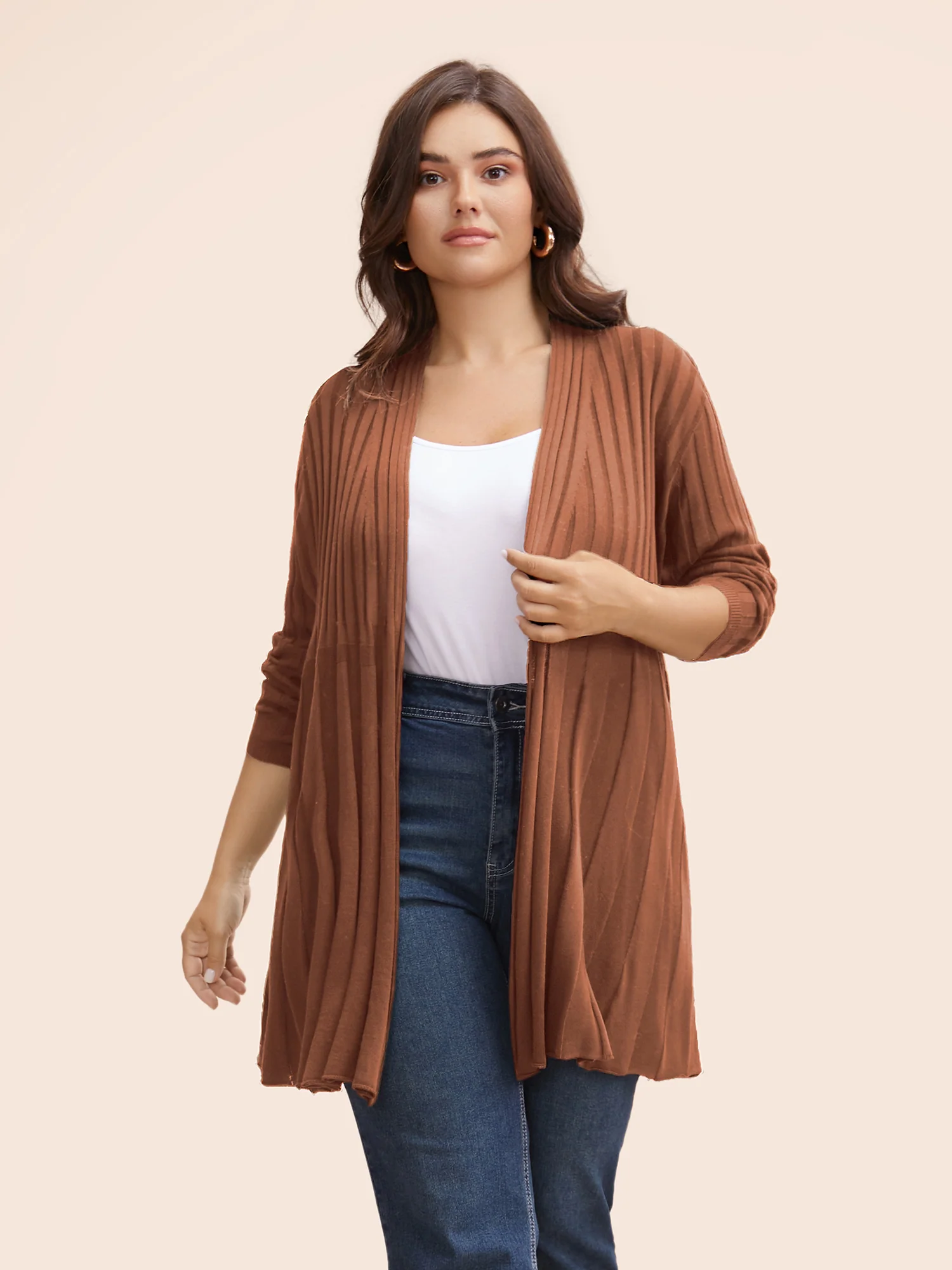 Plain Textured Kimono Collar Cardigan - Image 25