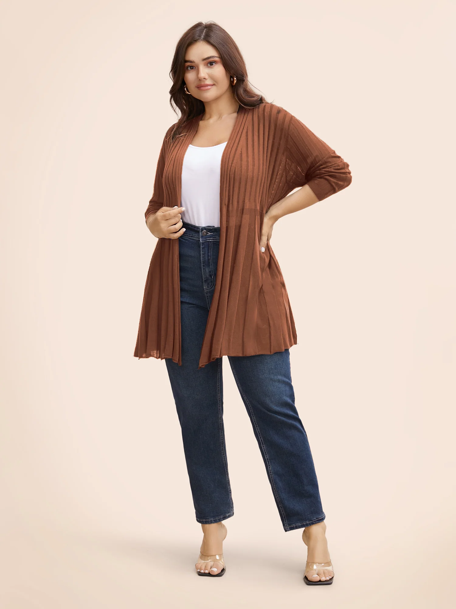 Plain Textured Kimono Collar Cardigan - Image 26