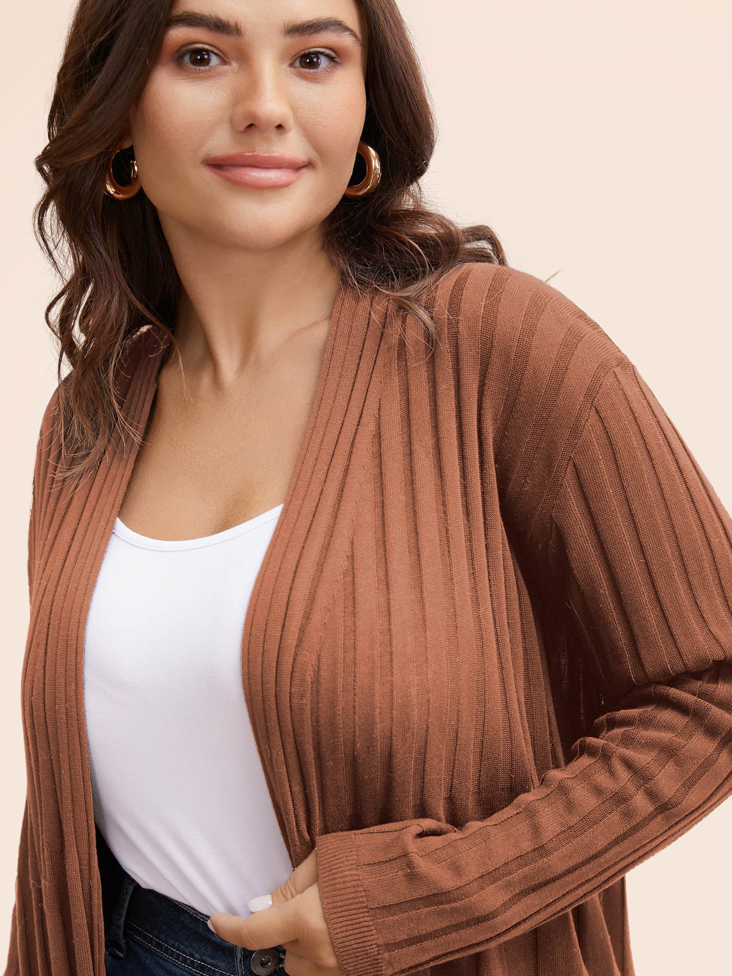 Plain Textured Kimono Collar Cardigan - Image 27