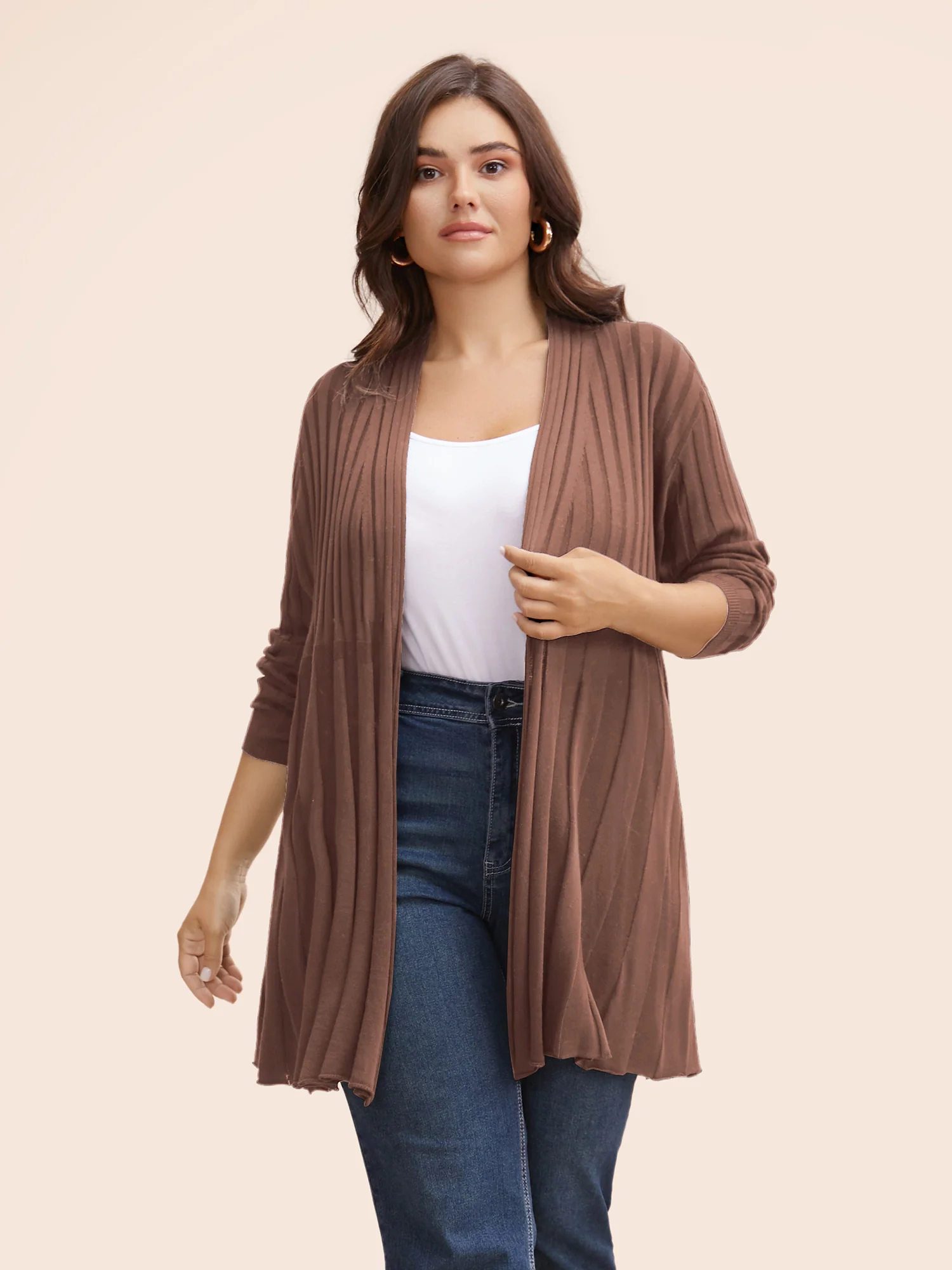 Plain Textured Kimono Collar Cardigan - Image 30