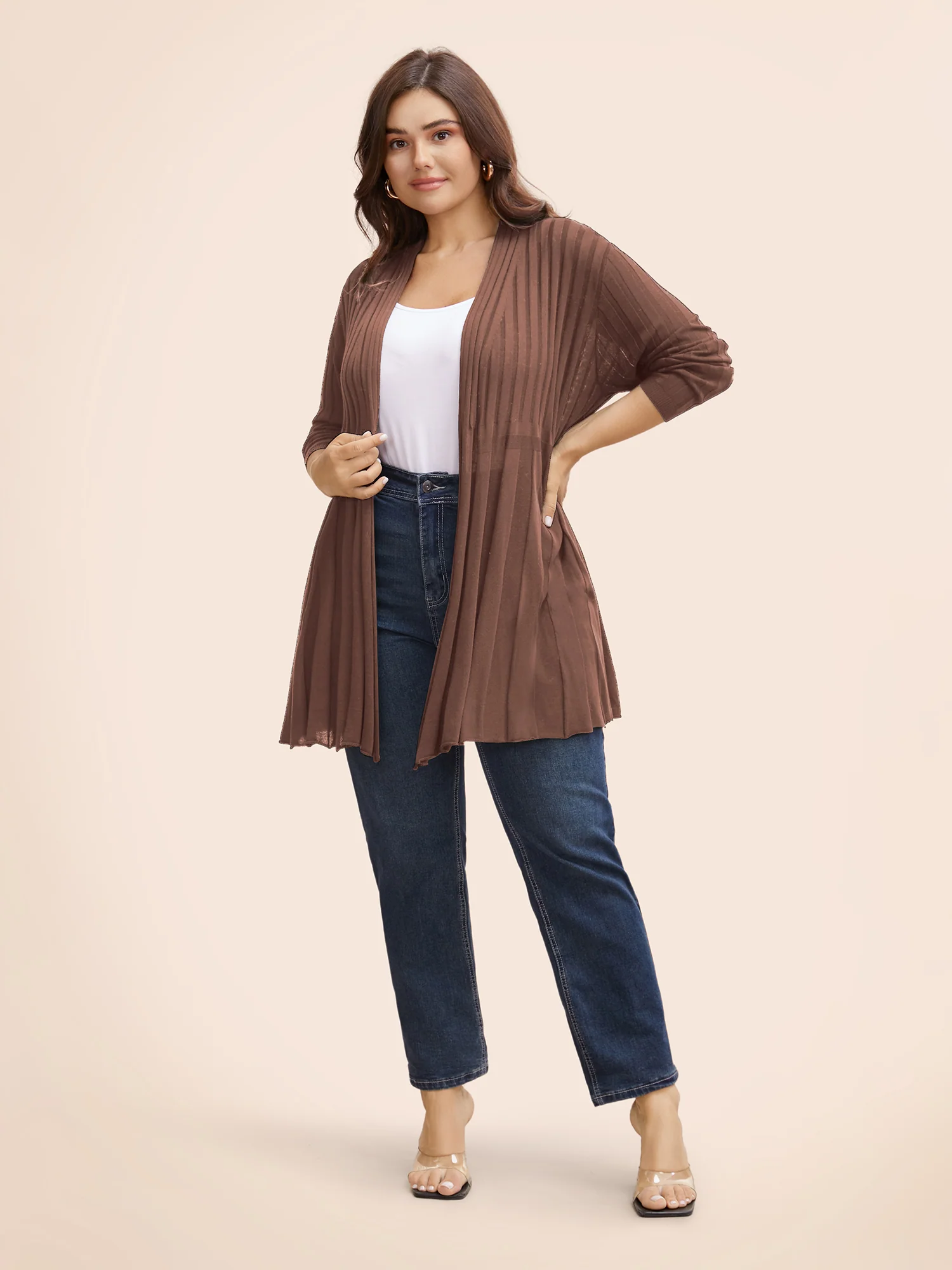 Plain Textured Kimono Collar Cardigan - Image 31