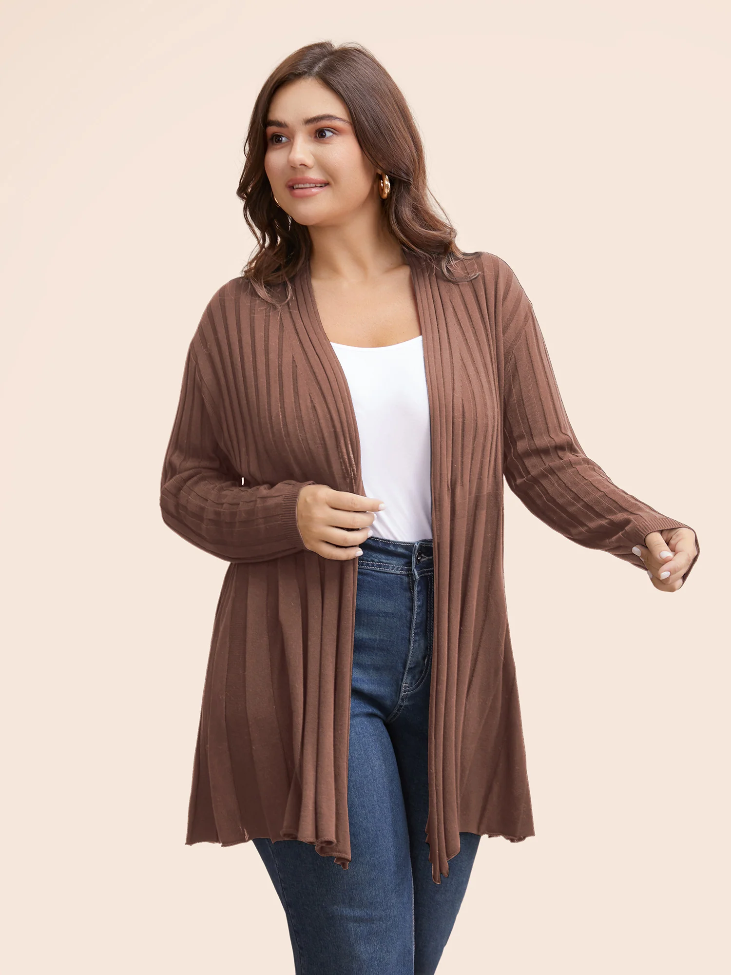 Plain Textured Kimono Collar Cardigan - Image 33