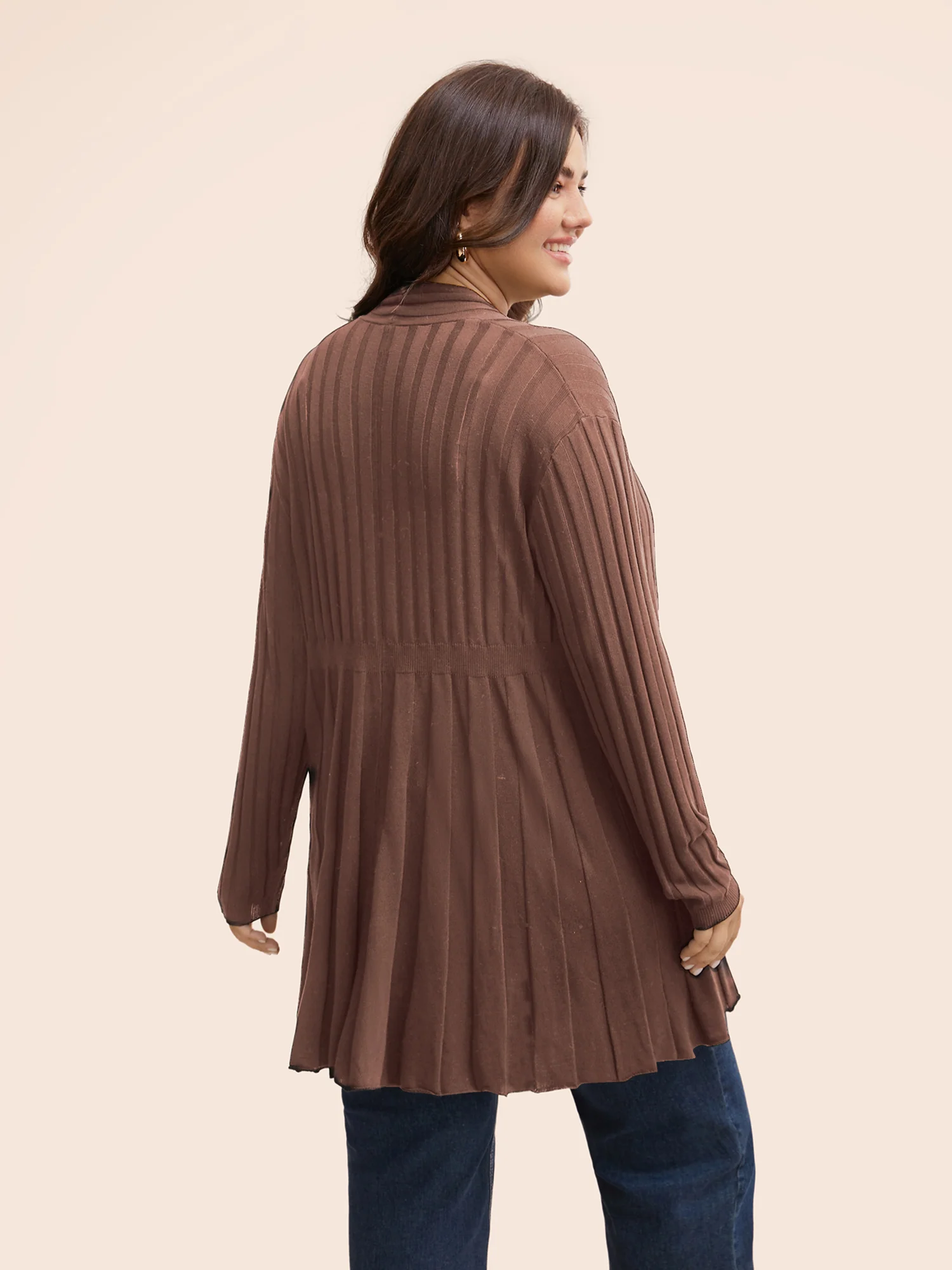 Plain Textured Kimono Collar Cardigan - Image 34