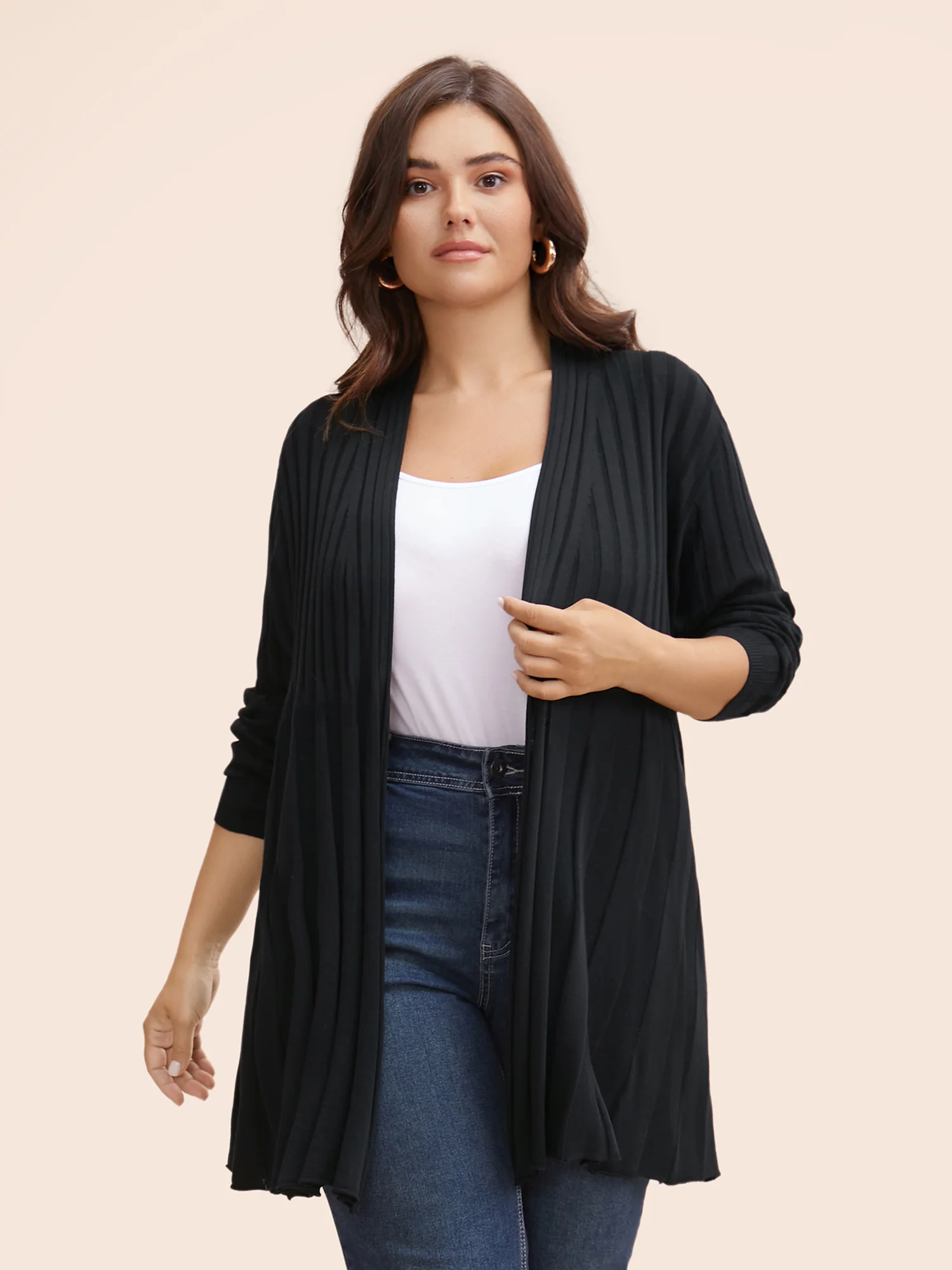 Plain Textured Kimono Collar Cardigan - Image 4