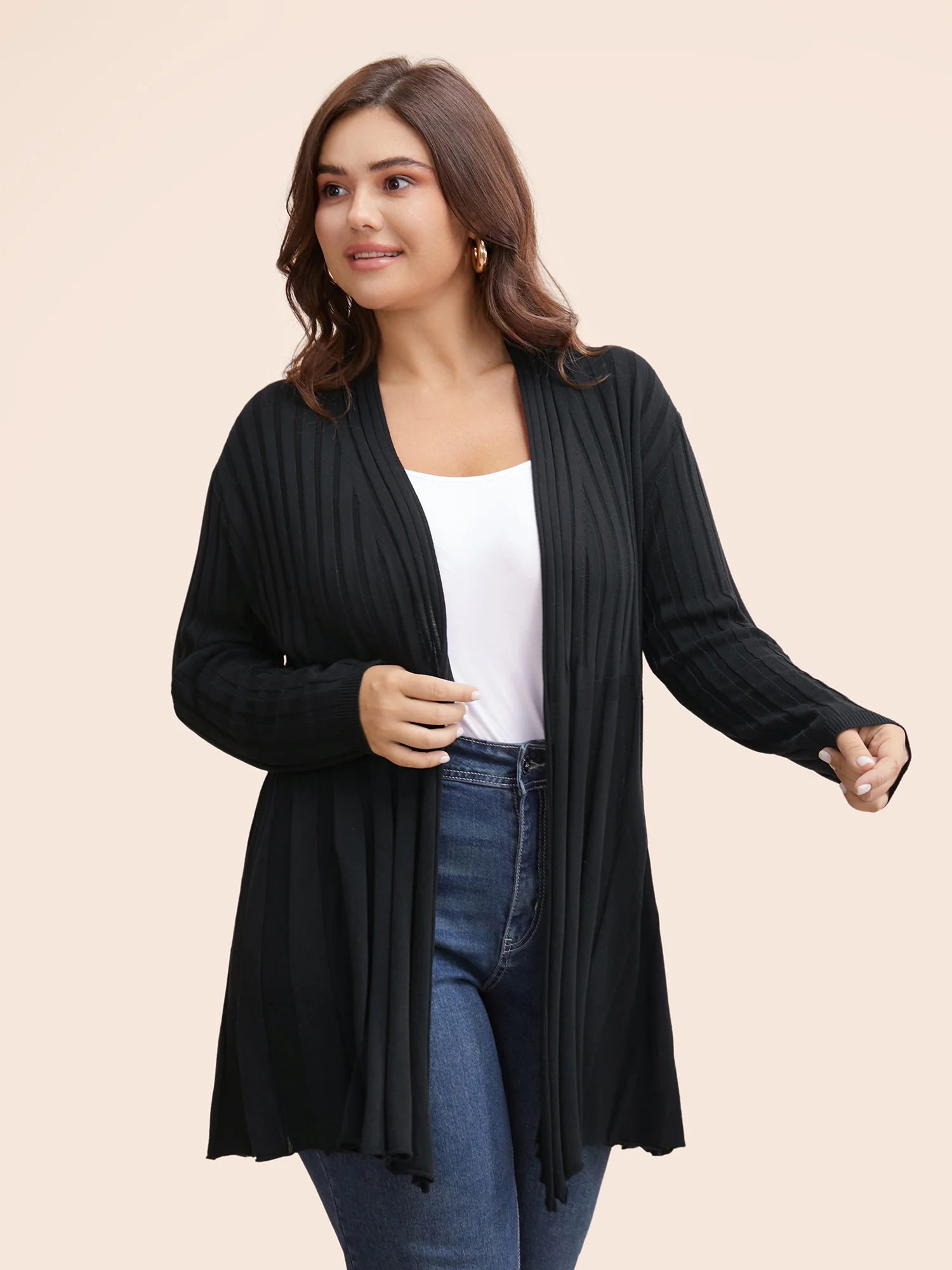 Plain Textured Kimono Collar Cardigan - Image 5