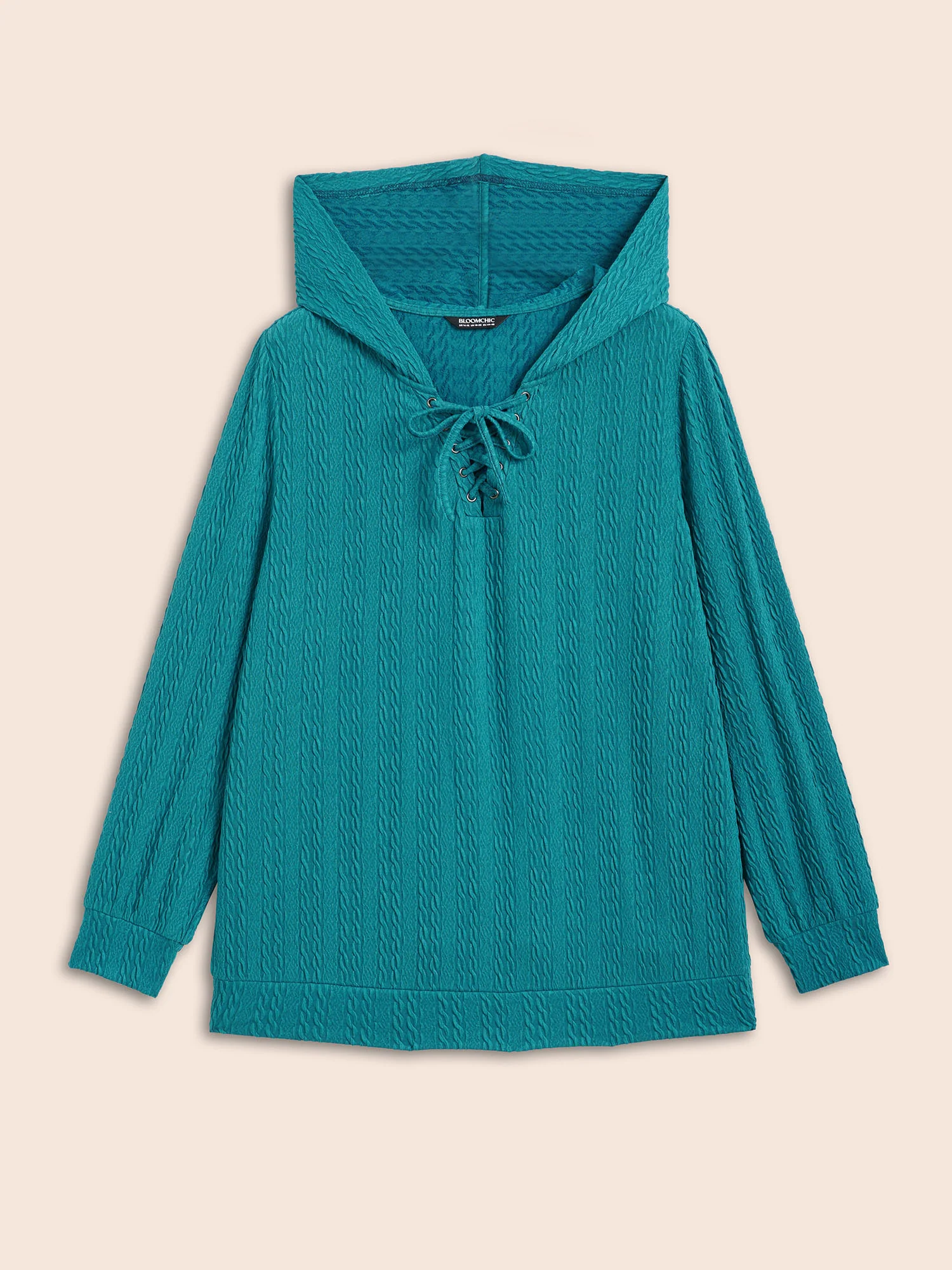 Plain Textured Lace Up Hooded Sweatshirt - Image 8