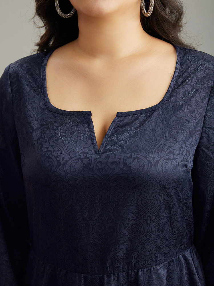 Plain Textured Notched Lantern Sleeve Dress - Image 6