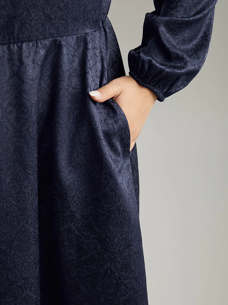 Plain Textured Notched Lantern Sleeve Dress - Image 7