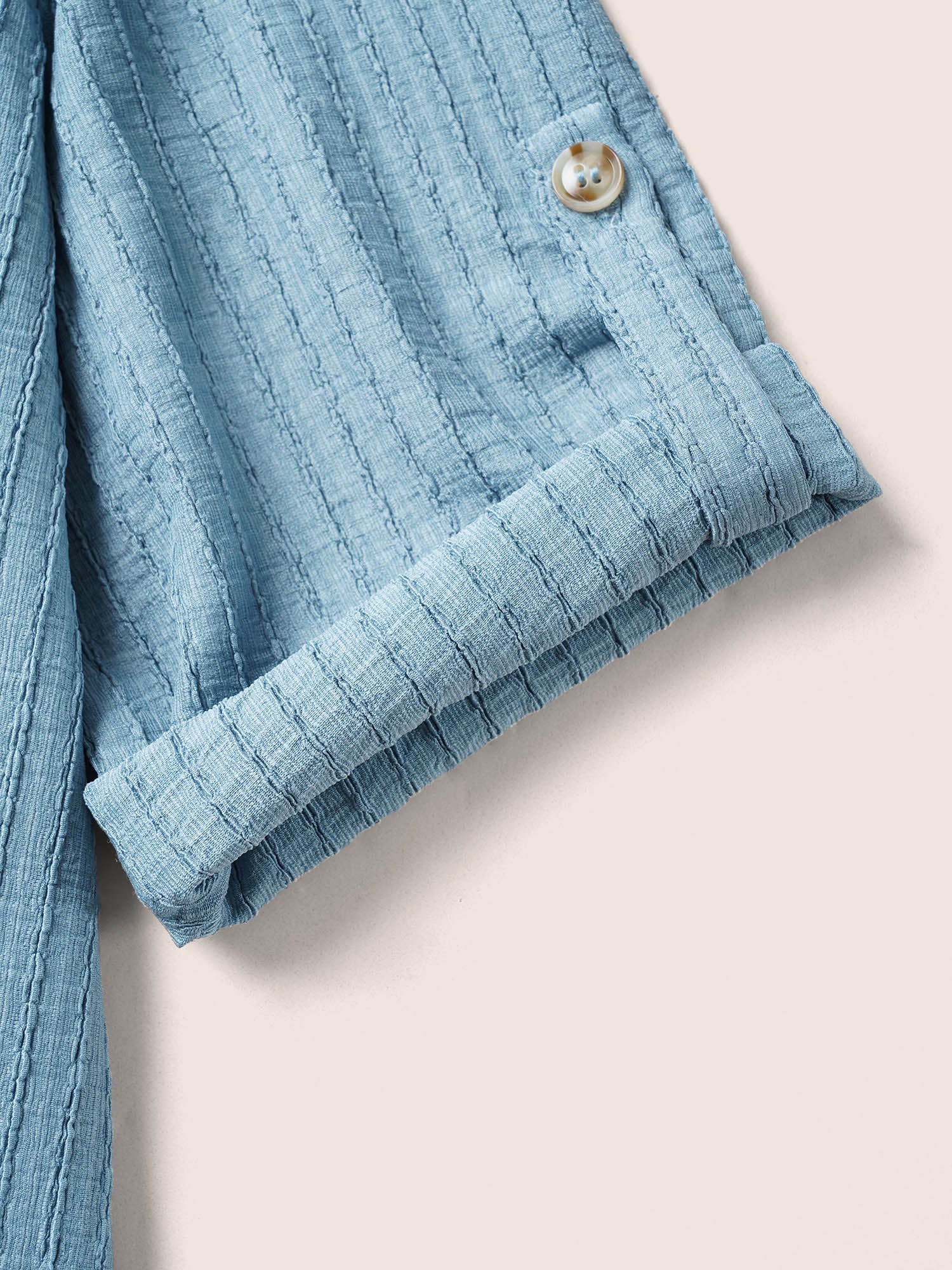 Plain Textured Patched Pocket Tab Sleeve T-shirt - Image 5