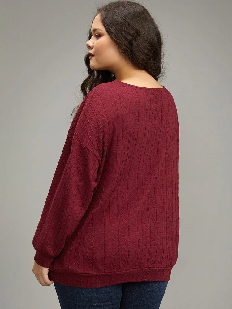 Plain Textured Patchwork Lace Panel Sweatshirt - Image 2