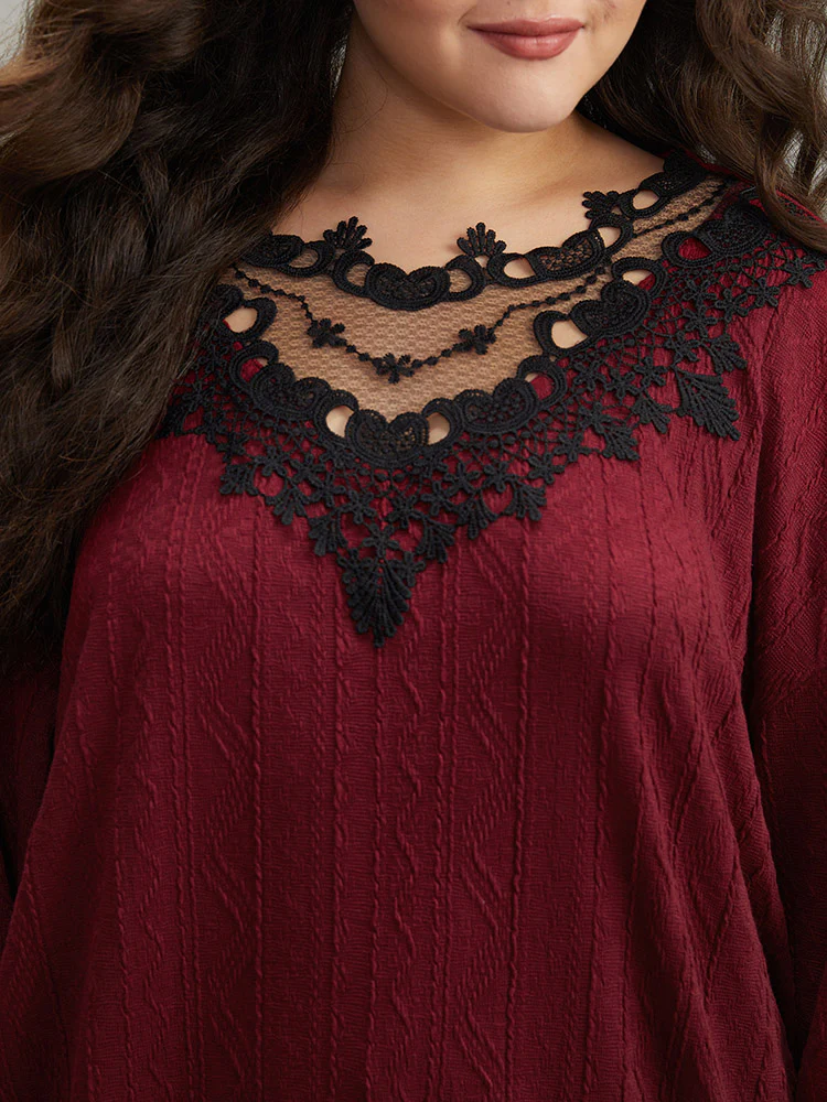 Plain Textured Patchwork Lace Panel Sweatshirt - Image 7