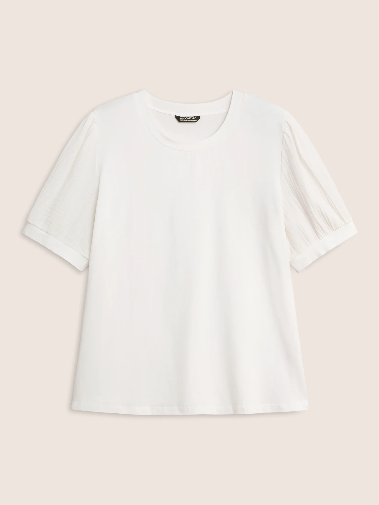 Plain Textured Patchwork Lantern Sleeve T-Shirt - Image 16