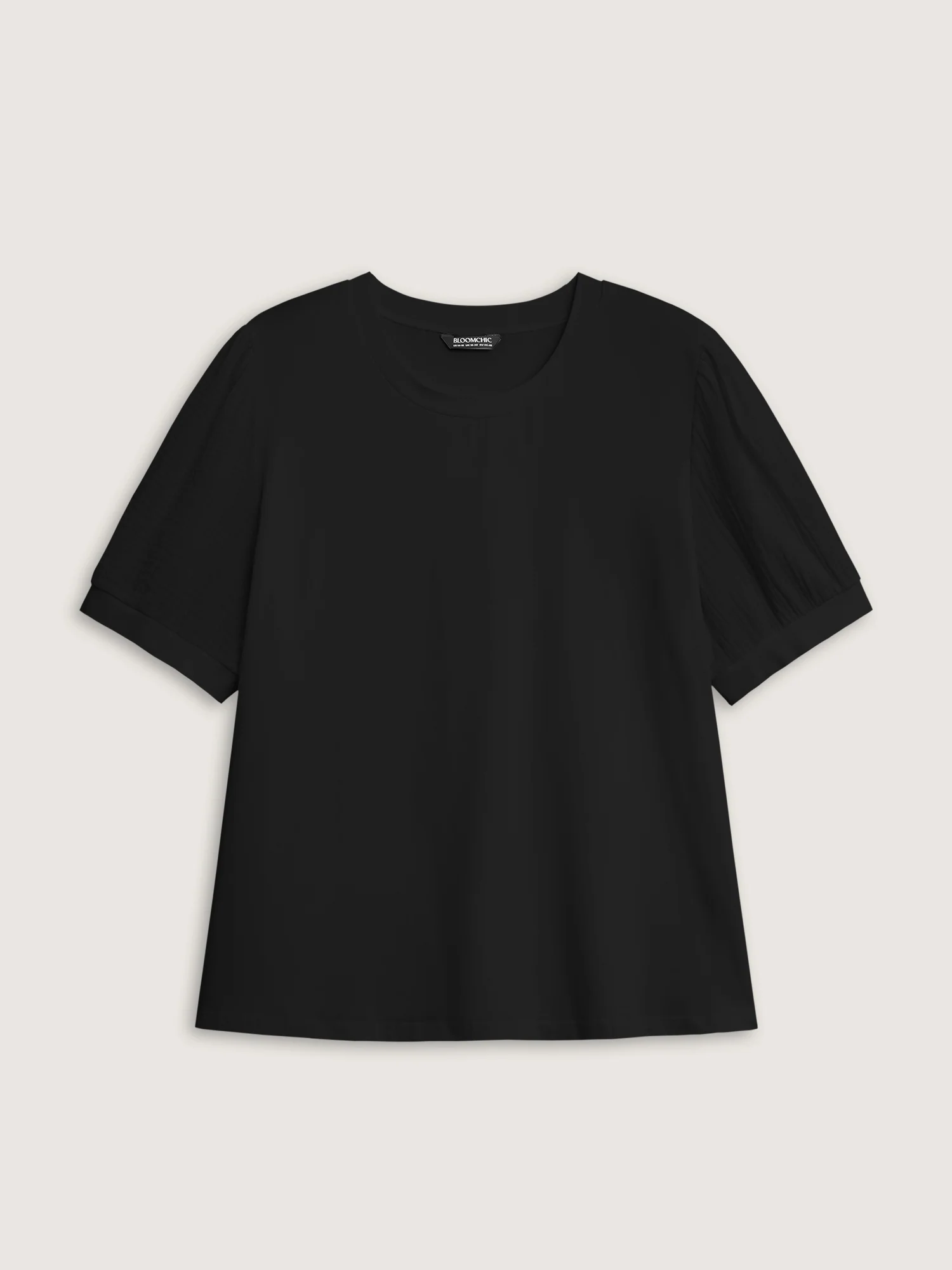 Plain Textured Patchwork Lantern Sleeve T-Shirt - Image 6