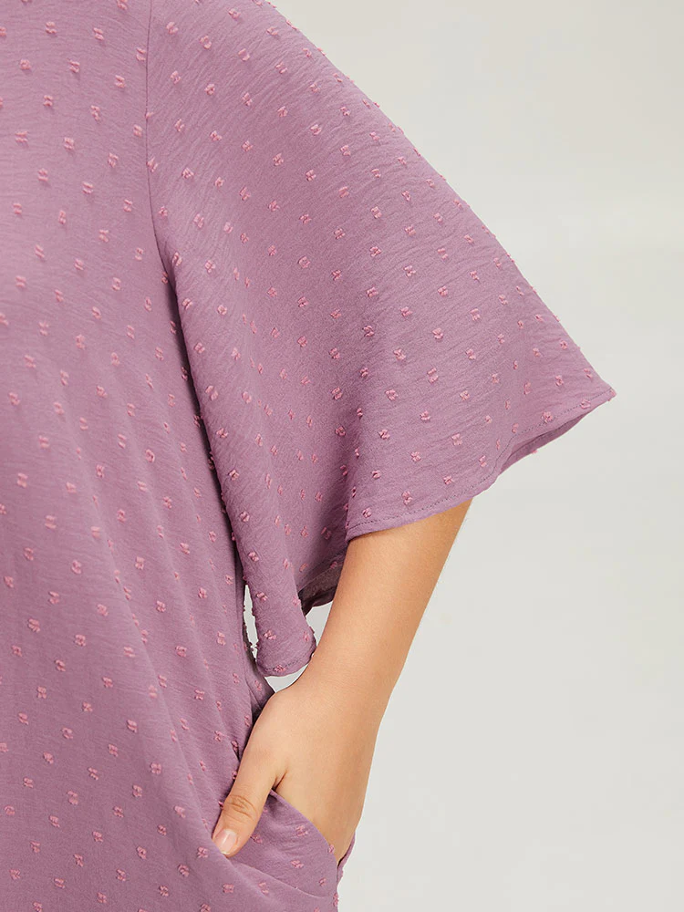 Plain Textured Plicated Detail Crisscross Ruffle Sleeve Dress - Image 7