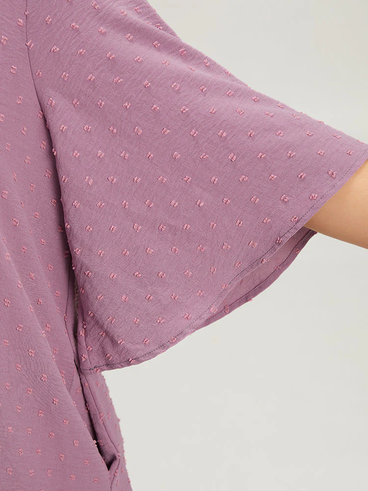 Plain Textured Plicated Detail Crisscross Ruffle Sleeve Dress - Image 8
