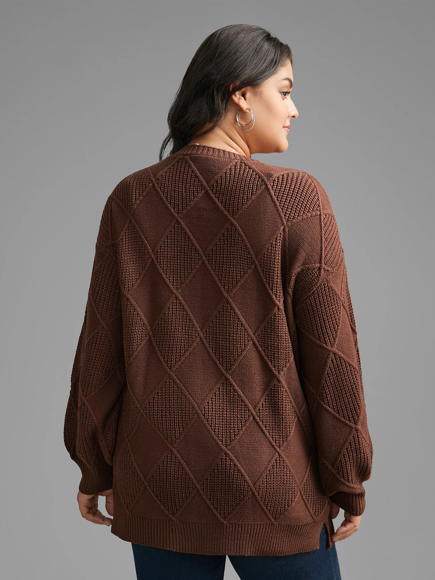 Plain Textured Pocket Drop Shoulder Cardigan - Image 2
