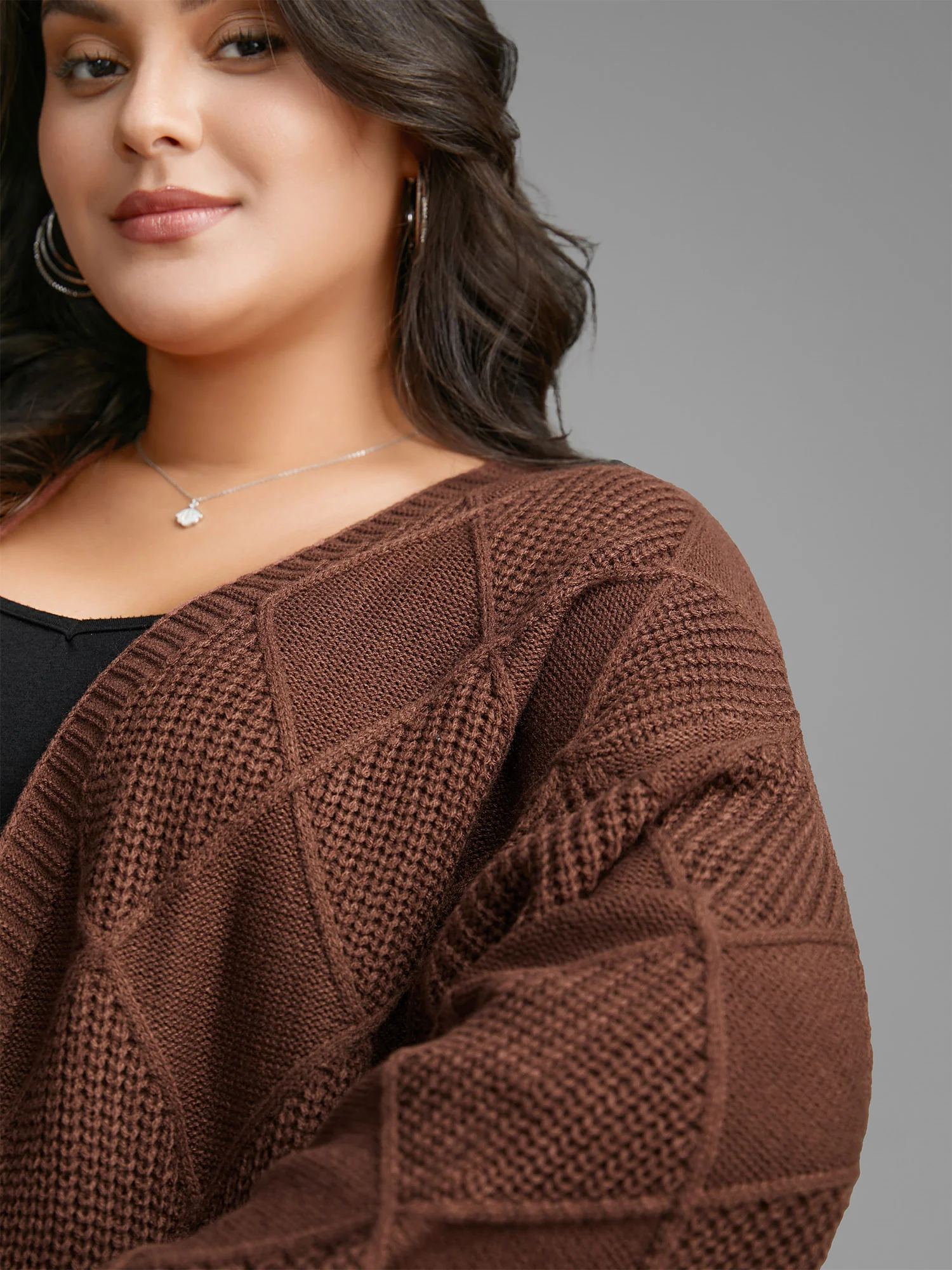 Plain Textured Pocket Drop Shoulder Cardigan - Image 5