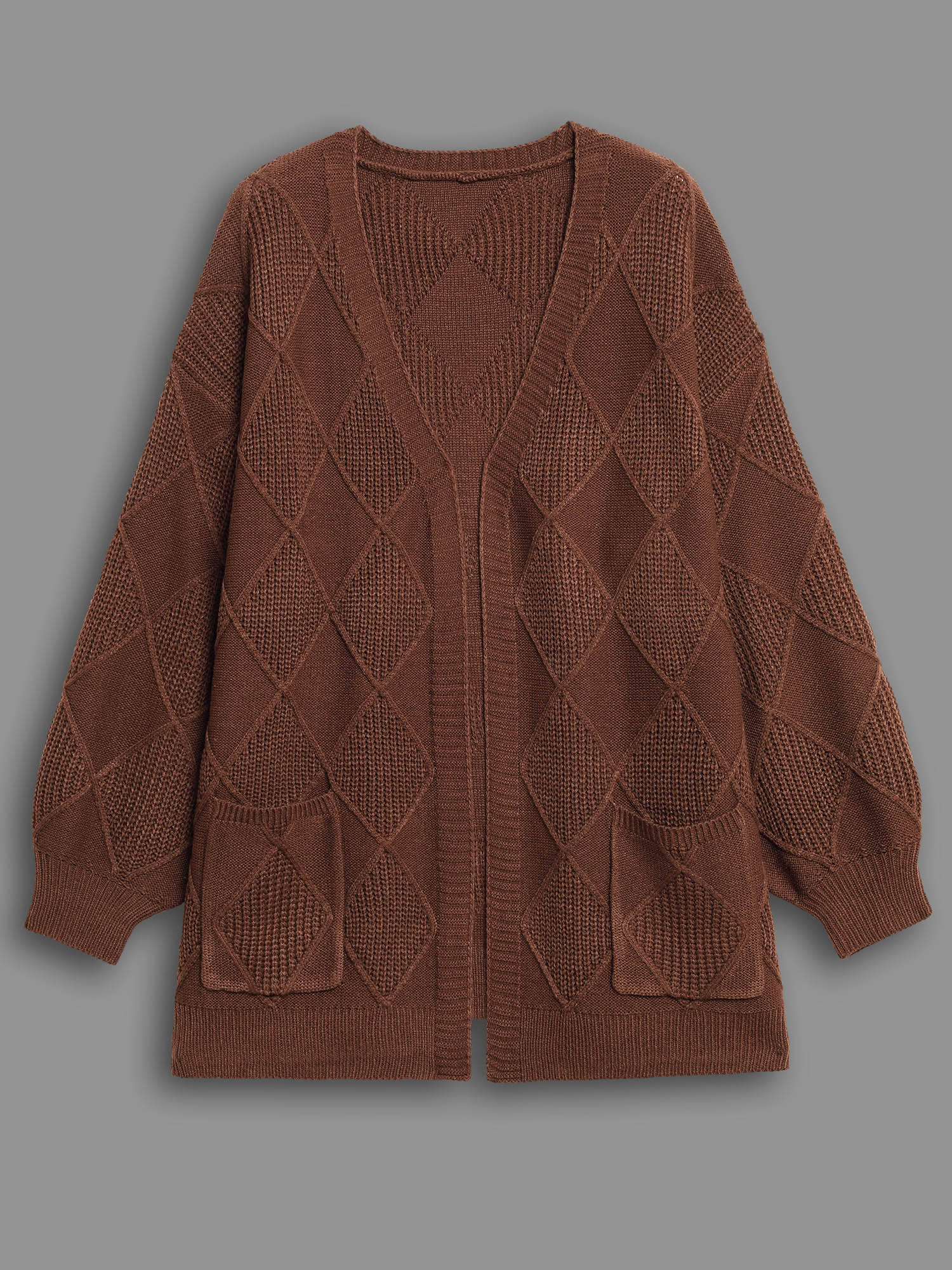 Plain Textured Pocket Drop Shoulder Cardigan - Image 8