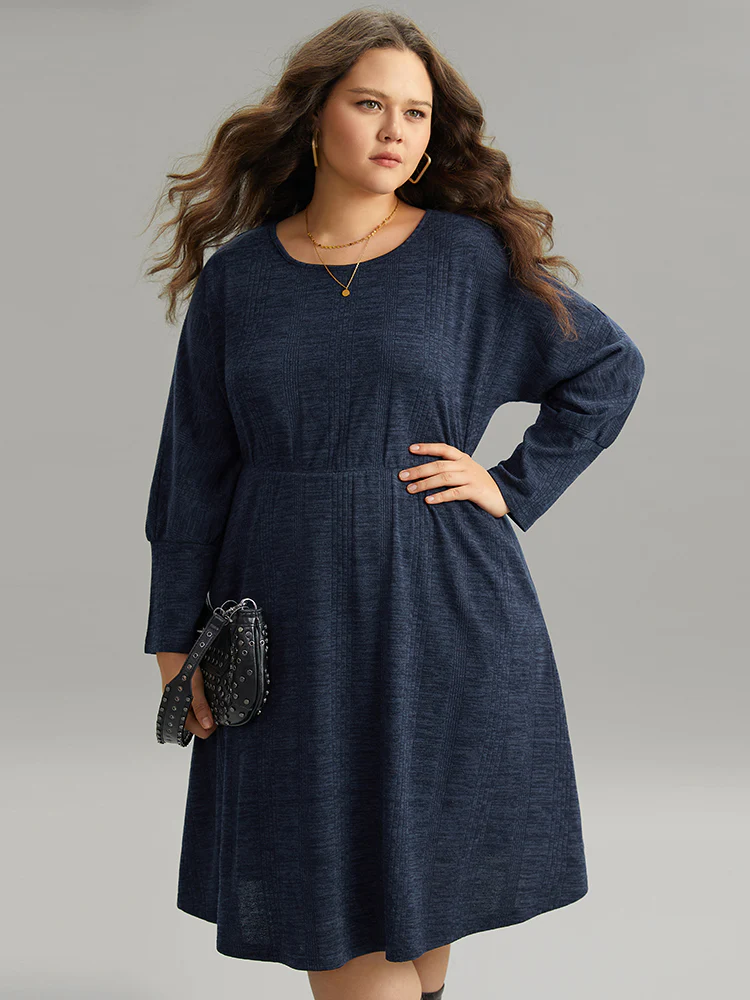 Plain Textured Pocket Elastic Waist Dress - Image 2