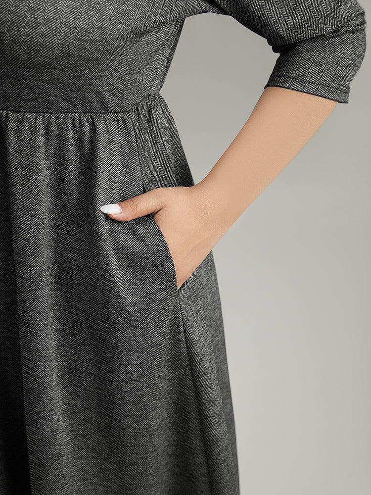 Plain Textured Pocket Elastic Waist Gathered Dress - Image 6