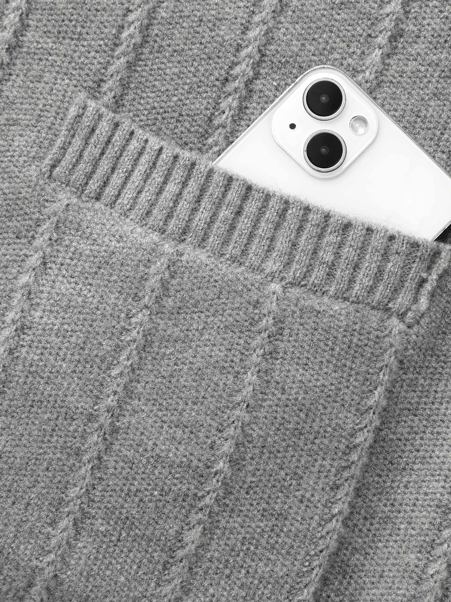 Plain Textured Polo Neck Pocket Cardigan - Image 7