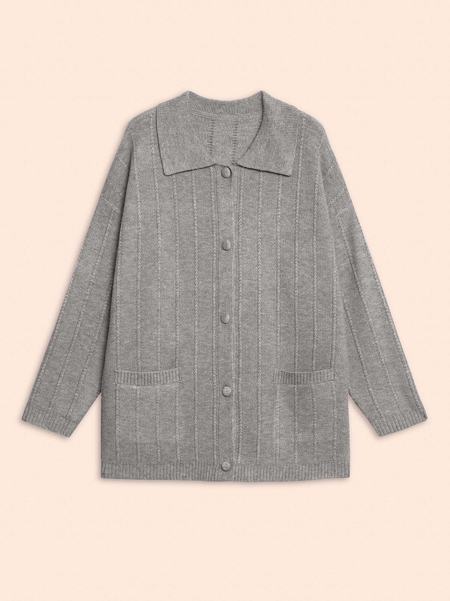 Plain Textured Polo Neck Pocket Cardigan - Image 8