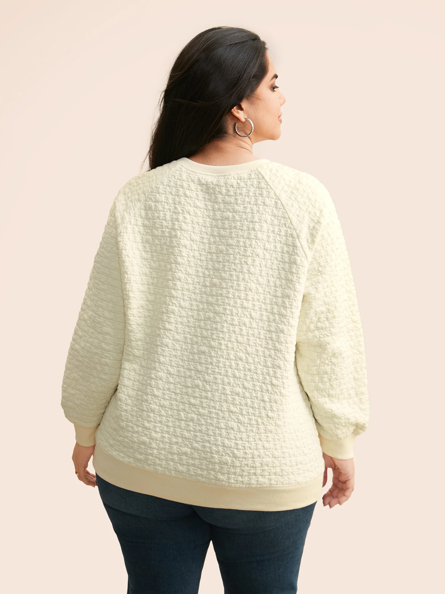 Plain Textured Raglan Sleeve Sweatshirt - Image 3