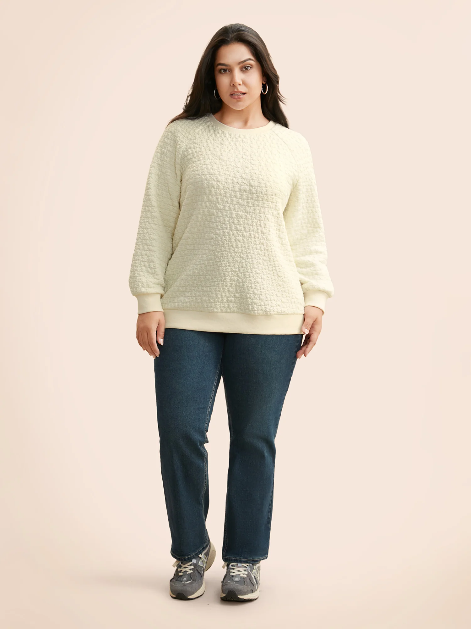Plain Textured Raglan Sleeve Sweatshirt - Image 4