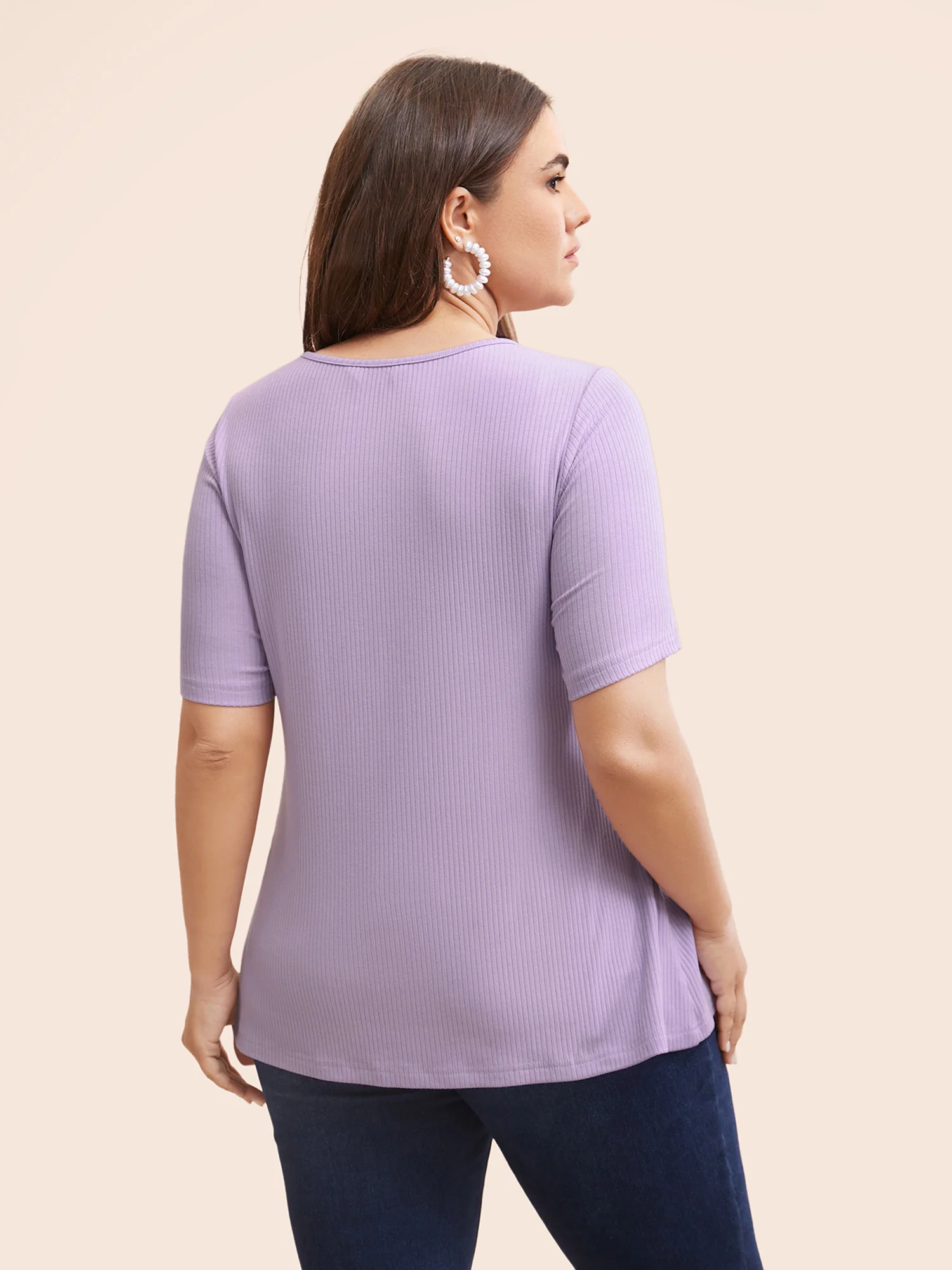 Plain Textured Rib Knit Twist Front T-shirt - Image 2