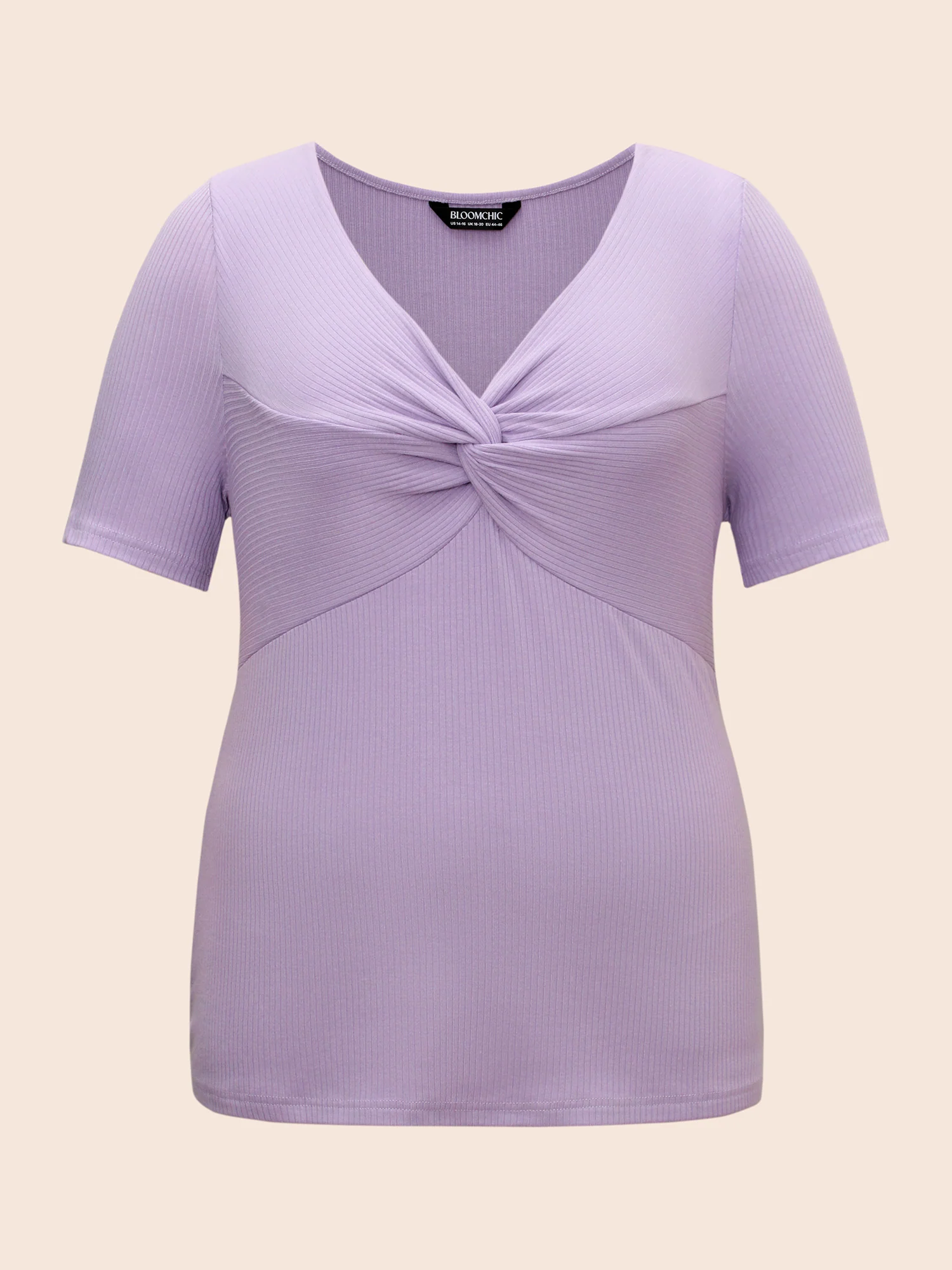 Plain Textured Rib Knit Twist Front T-shirt - Image 6