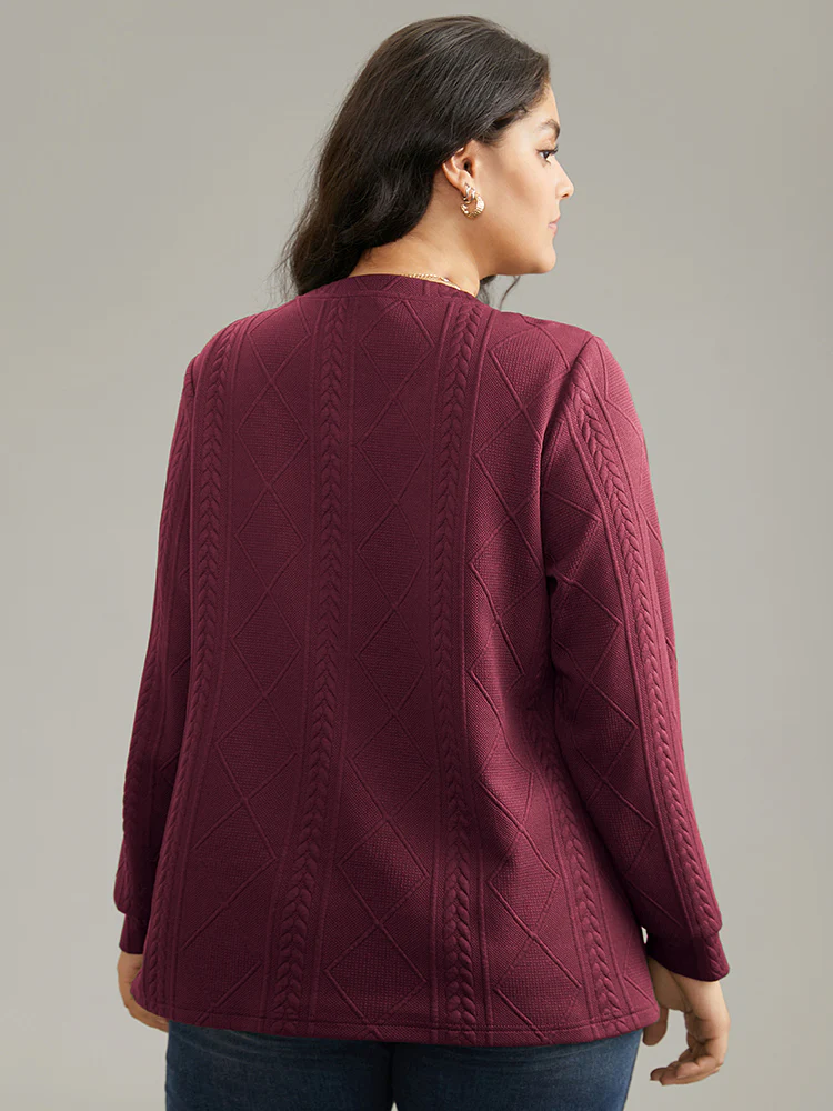 Plain Textured Round Neck Sweatshirt - Image 2