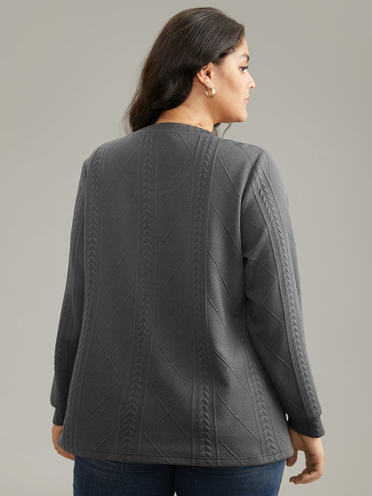 Plain Textured Round Neck Sweatshirt - Image 6