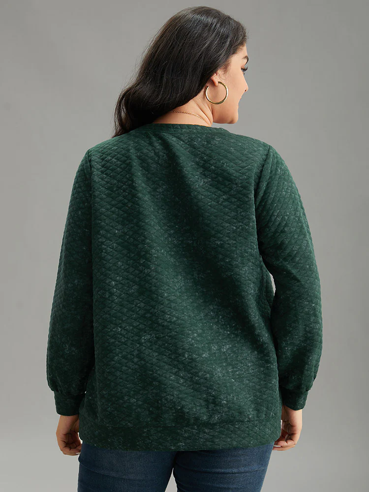 Plain Textured Round Neck Sweatshirt - Image 2