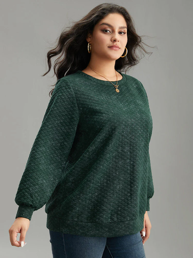 Plain Textured Round Neck Sweatshirt - Image 3
