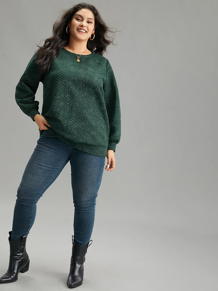 Plain Textured Round Neck Sweatshirt - Image 4