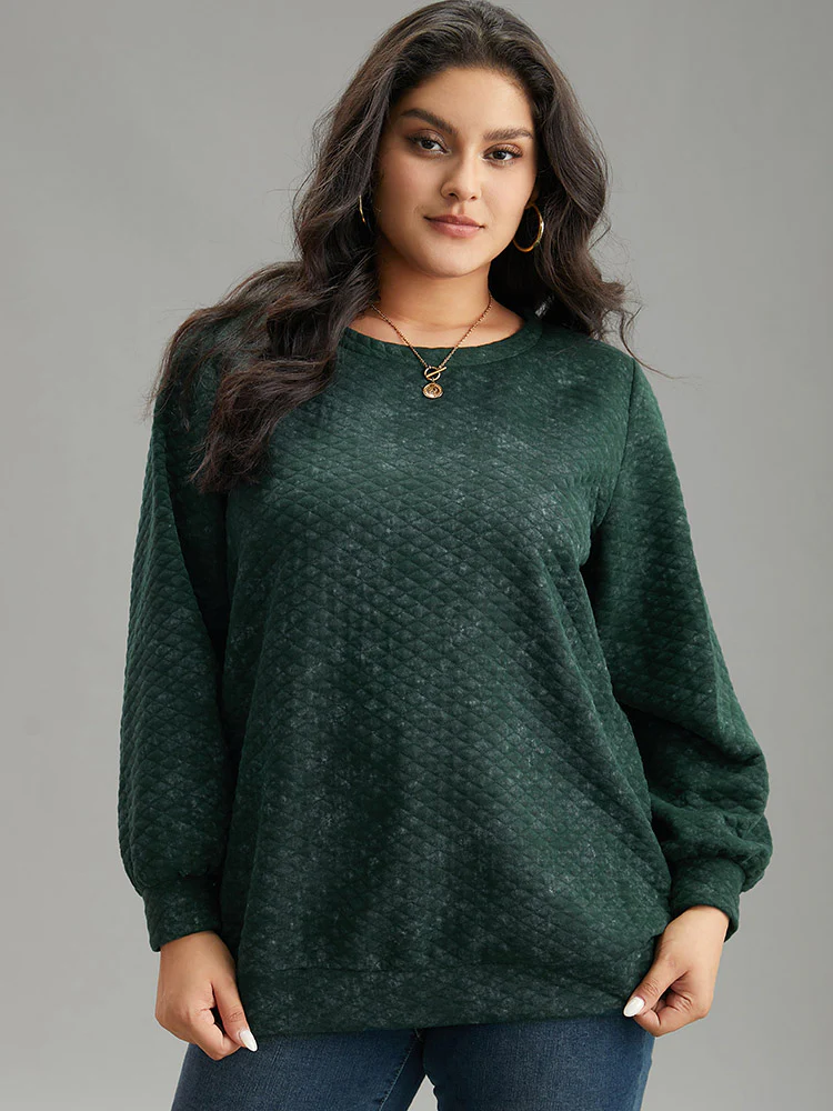 Plain Textured Round Neck Sweatshirt - Image 5