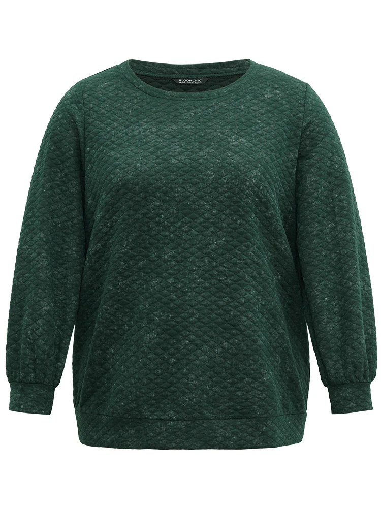Plain Textured Round Neck Sweatshirt - Image 7