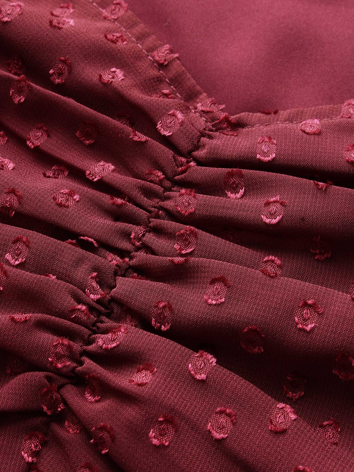 Plain Textured Ruched Lantern Sleeve Dress - Image 5