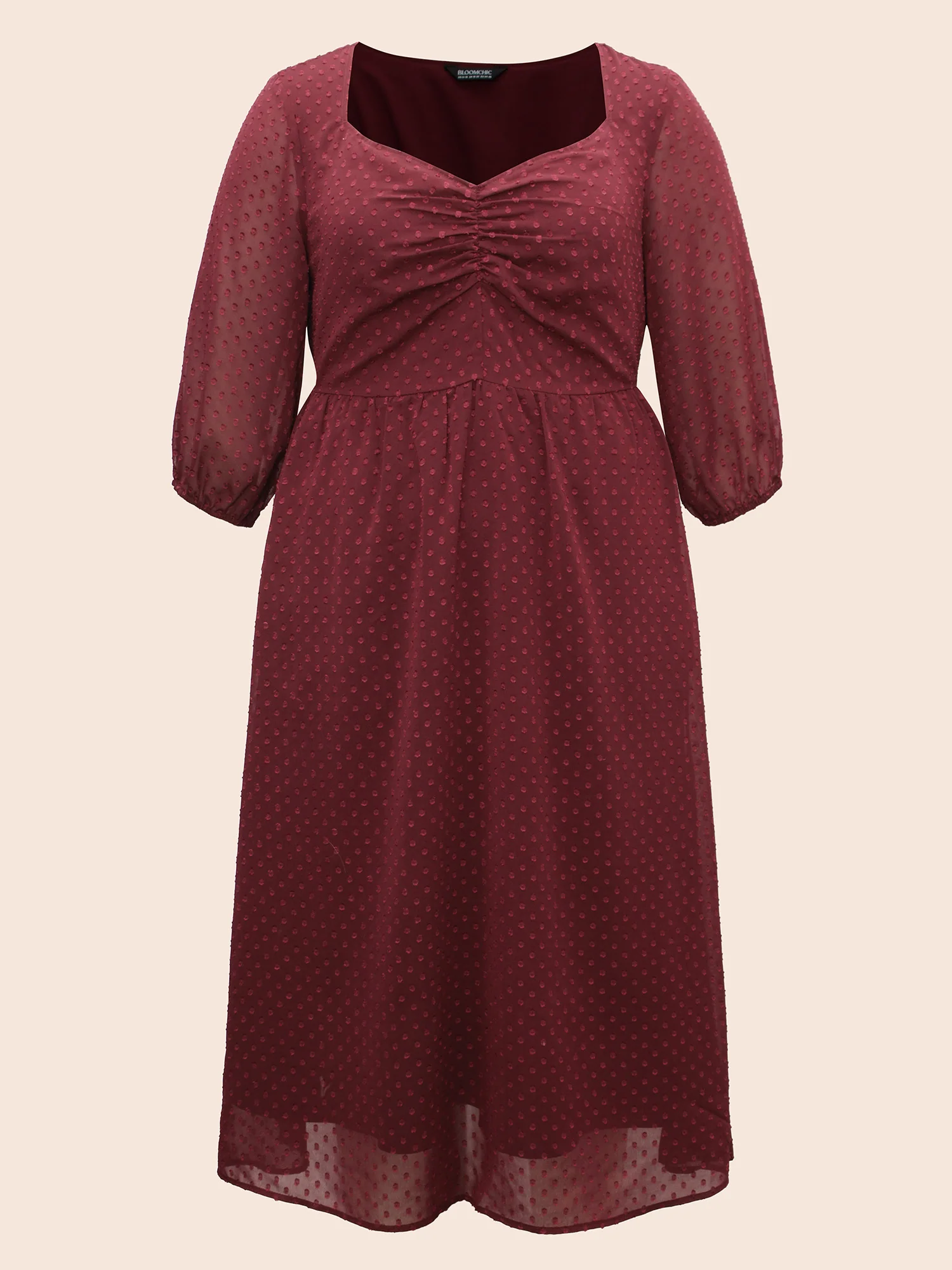 Plain Textured Ruched Lantern Sleeve Dress - Image 7