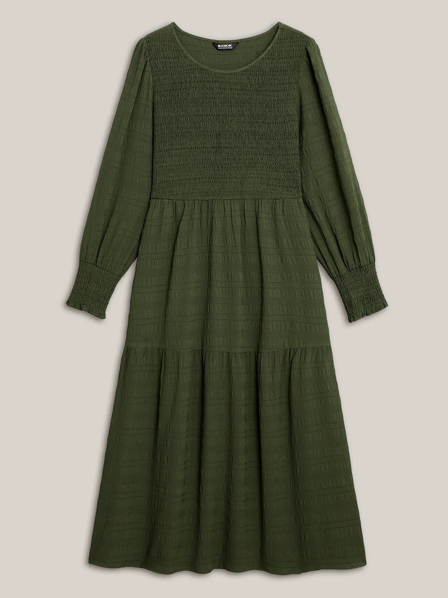 Plain Textured Shirred Midi Dress - Image 8