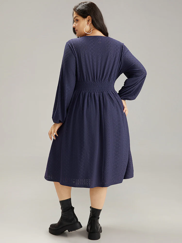 Plain Textured Shirred Ruffle Hem Dress - Image 3