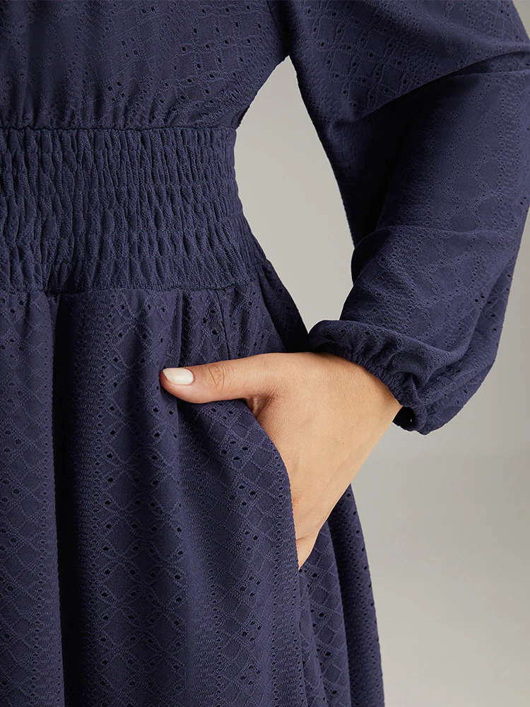Plain Textured Shirred Ruffle Hem Dress - Image 6