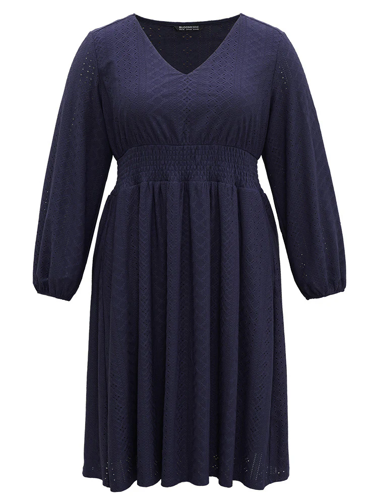 Plain Textured Shirred Ruffle Hem Dress - Image 7